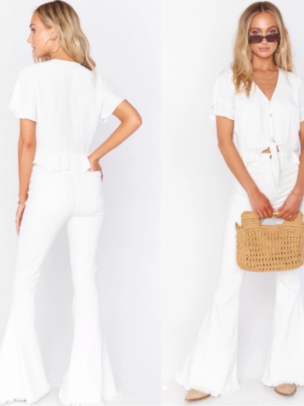 Show Me Your Mumu Berkeley Zip Up Bell Pants Pearly White Boho 29
